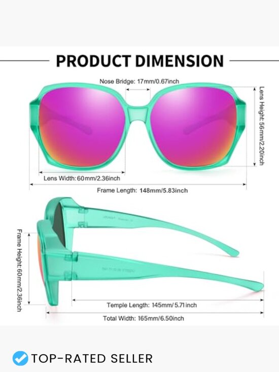 Polarized Fit Over Glasses Sunglasses UV400 Protection Square Oversized